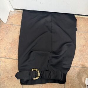 Ellen D Black Midi Pencil Skirt with Gold Buckle Belt Size 11/12